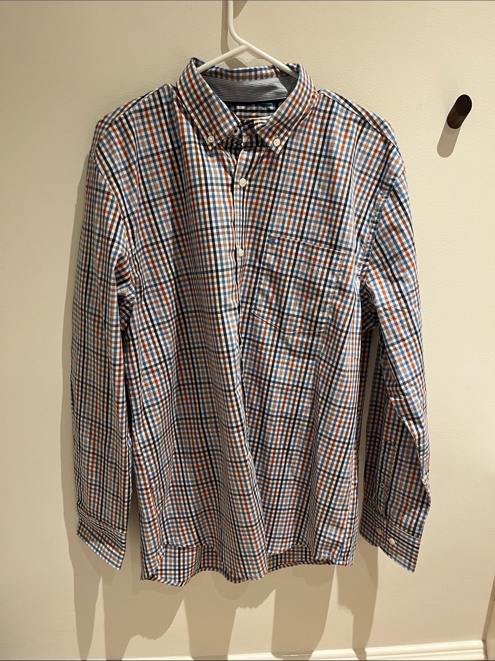 Izod Men's Blue & Orange Check Button-Down Shirt - L